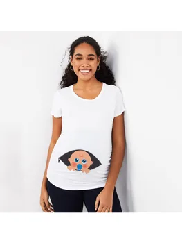 Nosečnost Majica Porodniškega Srčkan Baby Tiskanje O-Vratu T-shirt Kratek Rokav Noseča Vrhovi Oblačila Ropa Embarazada Verano Zwanger