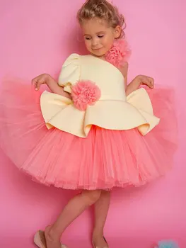 Zabuhle Roza Rumena Roža Punca Obleke Stopenjski Til Dekleta Princesa Obleko Poročno Zabavo Obleko Za Prvo Obhajilo Obleke Otroške Obleke