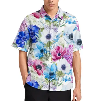 Akvarel Cvet Plaži Majica Polnoči Modra Vijolična Cvetlični Hawaiian Priložnostne Majice Smešno Bluze Kratek Rokav Po Meri Vrh Plus Velikost