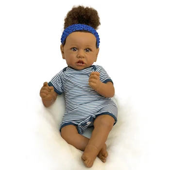50 CM Bebe Prerojeni Lutke Pеборн Black Baby Doll Igrače za Dekleta, ki so Prerojeni Baby Doll Črne Lase Modra/Bela Obleka