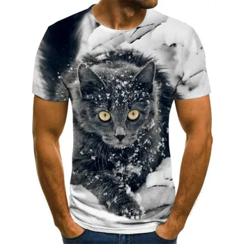 3D tiskanih mačka znoj-absorbent dihanje T-shirt priložnostne O-vratu, kratka sleeved vrhu 3D tiskanih modni par obleko, t-majice