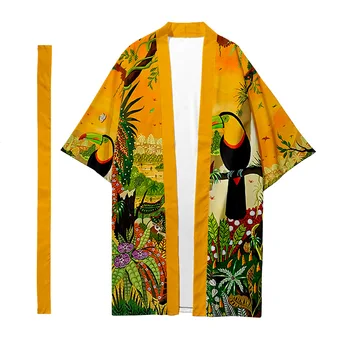 Moške Japonski Dolgo Kimono Jopico Moške Samurai Oblačila Kimono Psihedelični Vzorec Kimono Rokavi Yukata Jakna
