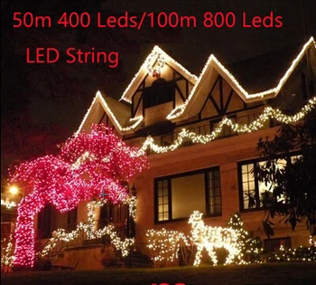 50m 400 Led 100 m 600 800 Led Led LED Niz Luči svate Božično Drevo Vrt na Prostem dekoracijo AC 220v EU Plug