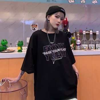 Črna Bombažna majica s kratkimi rokavi Moda Pismo Tshirt Tee zgornji deli oblačil za Moške, Ženske Obleke Alt Alternativnih Punk stil Hip Hop Grafični Oblačila