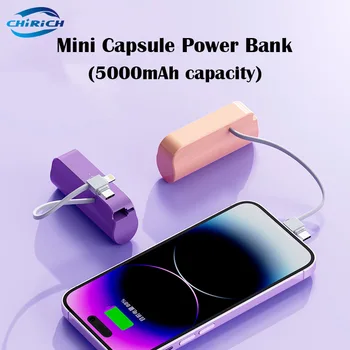 5000mAh Portable Power Bank Zunanje Rezervni Polnilec Mini Powerbank vgrajeni Kabli Tipa C Za iPhone, Samsung Xiaomi