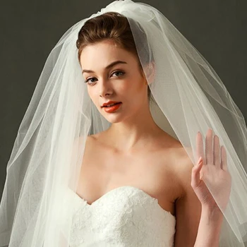 Kratek dvoslojno poroko veils poročne las glavnik obliko puhasto čipke poročne veils 2022