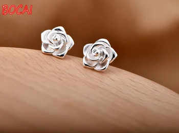 999 sterling srebrni cvet, ki niso alergični, Japonski in korejski trendy rose uhani