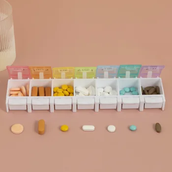Tedenski Pritisnite-Slog Pill Box 7 Omrežja Sladkarije Medicine Škatla Za Shranjevanje Prenosni Praktični Večnamenski Organizator Tabletke Primeru