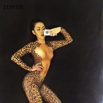 Okrasnih Leopard Jumpsuit Veliko Stretch Seksi Obleka, Ženske Fazi Kopalke enodelne Natisnjeni Suh Kristali, igralne obleke