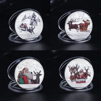4Pcs Božič Priložnostnih Kovancev Santa Claus Elk Medaljo Božič Zbirateljske