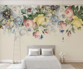 Prilagojene velika zidana ozadje ročno poslikano retro vrtnice TV ozadju stene