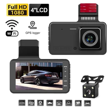 Dash Cam WiFi Avto DVR 4.0 1080P Full HD (Pogled od Zadaj) Video Snemalnik Dashcam Avto Kamera za Parkiranje Zaslon Night Vision G-senzor GPS