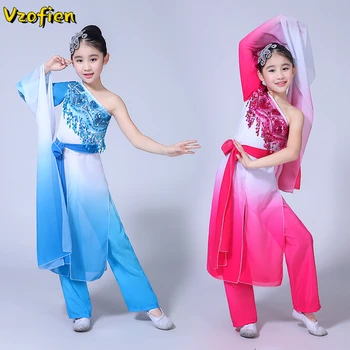 Dekle Klasični Ples Kitajski Slog Vode Rokav Dežnik Ples Kostum Uspešnosti Elegantno Yangge Hanfu Oblačila Ljubitelj Plesa