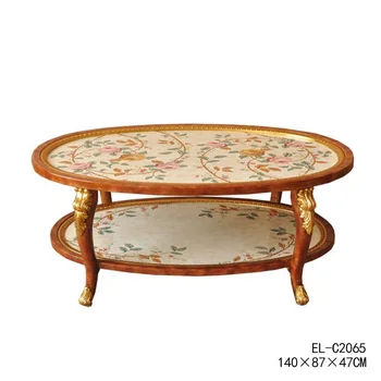 Lepe Rokoko ročno poslikano cvetje, rumena dvoslojno čaj tabela kotu, več francoskih villa model čaj mize.