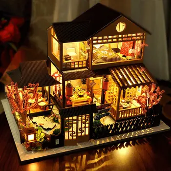 Lutka Hiša Pohištvo Diy 3D Lesene Stavbe Miniaturas Zbrati Lutke Igrače za Otroke, Darila za Rojstni dan