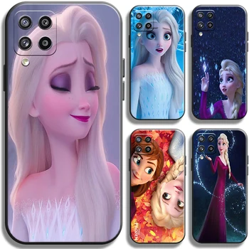 Disney Zamrznjene Elsa Ana Za Samsung Galaxy A22 A22 5G Primeru Telefon Popolno Zaščito Tekočih Silicij Shockproof Carcasa Shell Črna