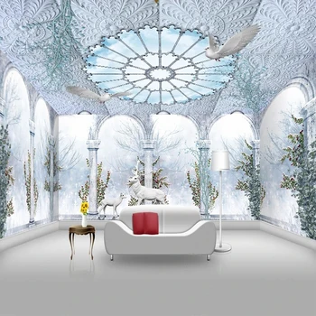 3D Creative Celotno Doma Dekor Design Sneg Kraljestvu Jelenjadi, Beli Stolpec Balkon Foto Zidana Stena Strop Ozadje po Meri vseh Velikosti