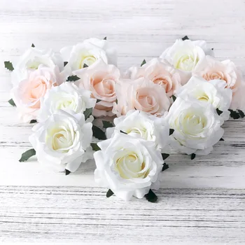 5pcs umetne vrtnice, bele svile ponaredek vrtnice cvet umetno glave visoke kakovosti DIY poročno dekoracijo doma album dodatki