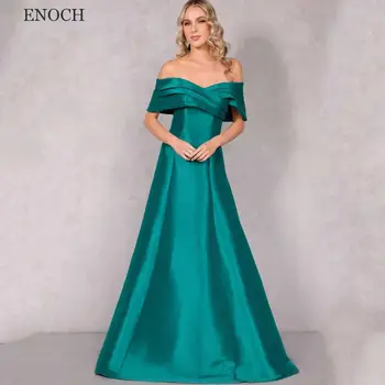 ENOCH Off Ramo Saten Večerne Obleke Odpri Nazaj-Line Proti-Vrat Formalno Halje Elegantno Vestidos De Noche Zamah Vlak Novih