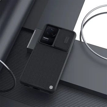 za Xiaomi Poco F4 5G Primeru NILLKIN Teksturirane Pro Najlon Vlakna Slide Objektiv Kamere Trdi Hrbtni Pokrovček za Poco F4 5G