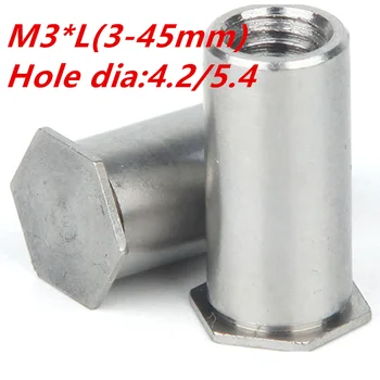 30pcs/veliko M3*L(3-40) iz nerjavečega jekla 304 slepa luknja tlak zakovice stud zakovice matica stolpec Luknjo Dia4.2/5.4 mm 940