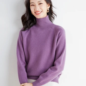 Visoko vratu odebeljeno dno rokavi ženske jesen/zima 2021 novega stand-up ovratnik pletene dolgo sleeved barva ohlapen pulover