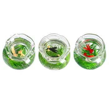 Steklene Miniature Ribe Skledo Pribor Lutke Pribor Desk Akvarij za Lutke Namizni Okras