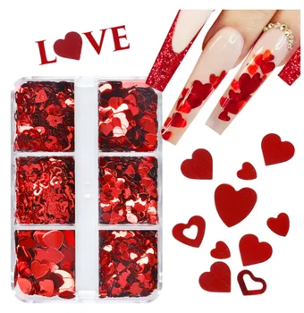 Mala 6 predalčni boxed Valentinovo serije velika rdeča ljubezen votlih ven v obliki srca nohtov Bleščica nakit