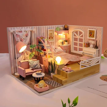 Lesena Lutka Hiša Pohištvo Diy 3D Lesene Miniaturas Zbrati Lutke Igrače za Otroke, Darila za Rojstni dan