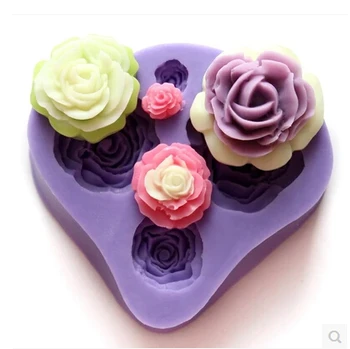Brezplačna dostava 4hole rose Cvet fondat silicij čokoladna torta dekoracijo silikonsko plesni sladkorja obrti, orodja, orodja za peko