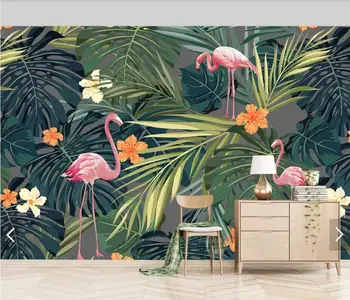 3D Tropskih Listi Flamingo Freske Ozadje za dnevno Sobo, Spalnico, TV Ozadju Stene Dekor Steno Knjige De Papel Parede