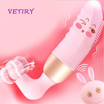 VETIRY Obračanje Dildo Vibratot Ogrevanje Jezika Lizanje Vagine, Klitoris Stimulacijo G-spot Masaža Sex Igrače za Ženske USB Polnjenje