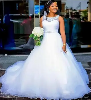 Poceni Plus Velikost Poročne Obleke Čiste Dragulj Vratu Srebrni Biseri Krila Zabuhle Črto Afriške Poročne Obleke Vestido De Noiva Poroko