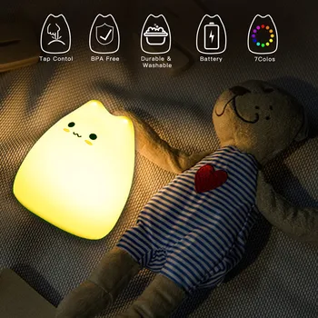 LED Mačka Noč Svetlobe Spalnica Poleg namizne Svetilke Veilleuse Enfant Nachtlampje Soba Dekor Touch Senzor Darilo za Otroka Otroci Dekliška