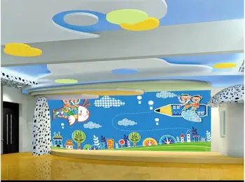 Po meri zidana 3d stenske freska na steni za vrtec Risanka letalo vesel otrok doma dekor foto tapete za stene, 3 d