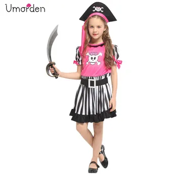 Umorden Nov Prihod Halloween Kostumi za Dekleta Roza Lobanje Pirat Noša Stranka Pustno Modno Obleko za Dekle Otroci
